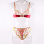 Underwear summer beautiful pastoral Floral color matching belt steel ring bra briefs sexy sexy suit women