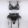 Women's Mini Skirt Embroidered Bra Garter Three-Piece Sexy Lingerie