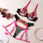 Sexy color matching embroidery large flower belt underwire bra garter belt leg circumference thong sexy underwear four-piece set