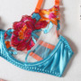 Sexy color matching embroidery large flower belt underwire bra garter belt leg circumference thong sexy underwear four-piece set