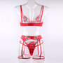 Sexy color matching embroidery large flower belt underwire bra garter belt leg circumference thong sexy underwear four-piece set