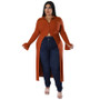 Women's Solid Sexy Button Turndown Collar Long Sleeve Cardigan Trench Coat