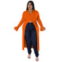 Women's Solid Sexy Button Turndown Collar Long Sleeve Cardigan Trench Coat