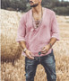 Men's Lace-Up Half-Sleeve Solid Color Shirt