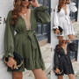 Women's Fall/Winter Chic Lace v Neck Ruffle Dress