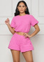 Women Round Neck Crop Top and Shorts Two-Piece Set