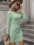 Autumn/Winter Round Neck Women's Knitting Dress Women's Contrast Color Striped Pullover Maxi Sweater Dress