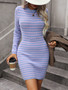 Autumn/Winter Round Neck Women's Knitting Dress Women's Contrast Color Striped Pullover Maxi Sweater Dress