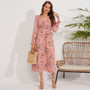 Fall Women's Vintage Long Sleeve Floral Midi Dress