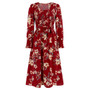 Fall Women's Vintage Long Sleeve Floral Midi Dress