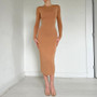 Chic Career Women's Solid Color Slim Round Neck Long Sleeve Dress Autumn Winter