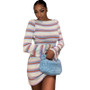 Women Off Shoulder Stripe Bell Bottom Sleeve Dress