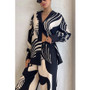 Women Turndown Collar Casual Print Long Sleeve Top and Pant Two-Piece Set