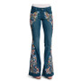 Women's Denim Pants Embroidered Slim Fit Washed Bell Bottom Pants Flare Jeans