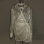 Sexy Sequin Mesh Shirt Dress Fashion Turndown Collar Belted Chic Loose Sexy Dress