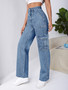 Women Fashion Style Denim Straight Cargo Pants Casual Jeans