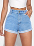 Inelastic Denim Shorts Women's Summer Solid Color Curled Denim Shorts