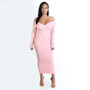 Women Autumn/Winter Solid V-Neck Long Sleeve Maxi Sweater Dress