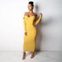 Women Autumn/Winter Solid V-Neck Long Sleeve Maxi Sweater Dress