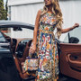 Women Summer Print Round Neck Sleeveless Dress