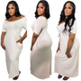 Women Sexy Solid Short Sleeve V-neck Long Dress