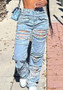 Women Casual Ripped Denim Wide Leg Pants