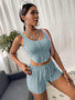 Women Sexy Irregular Top and Solid Shorts Two-Piece Set