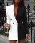 Women Contrasting Color V-Neck Suit Dress