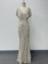 Women Butterfly Sleeve Double V-Neck Sequined Evening Dress