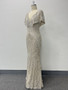 Women Butterfly Sleeve Double V-Neck Sequined Evening Dress