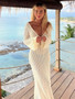 Women V-neck hollow knitting long-sleeved dress