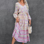 Fall Winter Bohemian Casual Holidays Long Sleeve Positioning Print Swing Dress