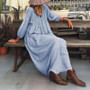 Women autumn long sleeve v neck loose dress