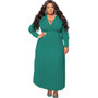 Plus Size Women V-Neck Tie Long Sleeve Pleated Skirt