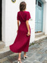 Women'S Spring/Summer Elegant Casual Ruffle Sleeve V-Neck Lace-Up Pleated Chiffon Dress