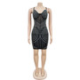 Women's Fashion Solid Color Mesh Beaded Straps Bodycon Club Dress