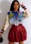 Women's Printed Colorblock Button Down Baseball Jacket