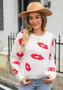 Fall Winter Women's Lips Sweater Round Neck Stylish Pullover Knitting Shirt