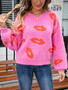 Fall Winter Women's Lips Sweater Round Neck Stylish Pullover Knitting Shirt