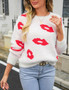 Fall Winter Women's Lips Sweater Round Neck Stylish Pullover Knitting Shirt