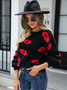 Fall Winter Women's Lips Sweater Round Neck Stylish Pullover Knitting Shirt