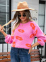 Fall Winter Women's Lips Sweater Round Neck Stylish Pullover Knitting Shirt