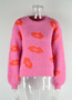 Fall Winter Women's Lips Sweater Round Neck Stylish Pullover Knitting Shirt