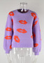 Fall Winter Women's Lips Sweater Round Neck Stylish Pullover Knitting Shirt