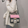 Women Contrasting Color Small House Messenger Bag Handbag