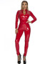 Women Zipper Pu-Leather Sexy Jumpsuit