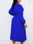 Plus Size Women Long Sleeve V-Neck Pleated Maxi Dress