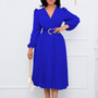 Plus Size Women Long Sleeve V-Neck Pleated Maxi Dress