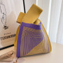 Handbag Women Knitting Bucket Bag Versatile Hand Carry Casual Tote Bag Lunch Bag