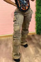 Women Cargo Wash Vintage Denim Pants